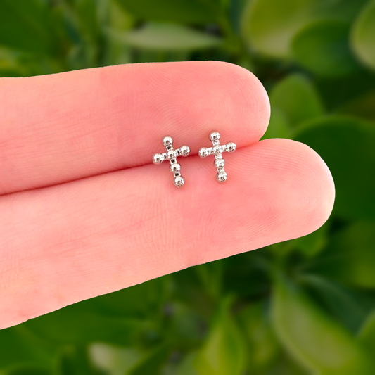 Aretes Cruz Plateado Chapa de Oro Az32