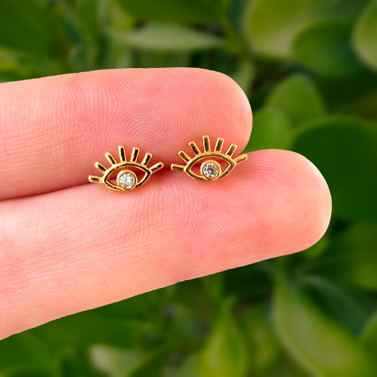 Aretes Ojo Chapa de Oro 18K Az71
