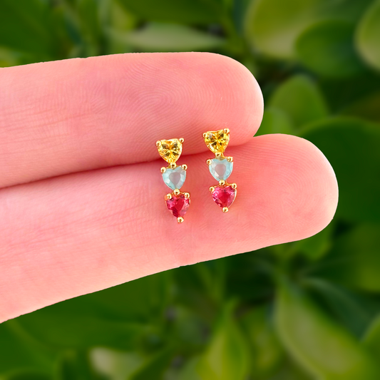 Aretes 3 Corazones Chapa de Oro Az394