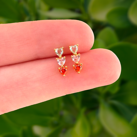 Aretes 3 Corazones Chapa de Oro Az168