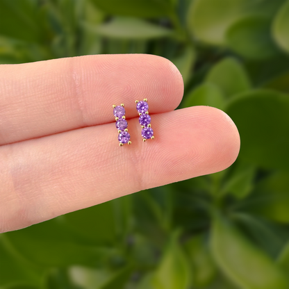 Aretes Barra Zirconias Lilas Chapa de Oro Az382