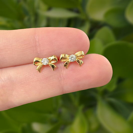 Aretes Lazo Corazón Chapa de Oro Az190