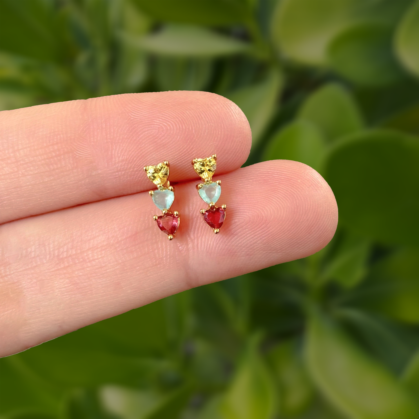 Aretes 3 Corazones Chapa de Oro Az394