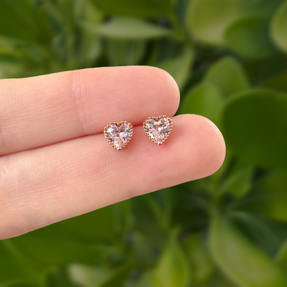 Aretes Oro Rosa Corazón Rosa AZ321