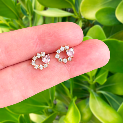 Aretes Mini Aro Zirconias y Corazón 1P3
