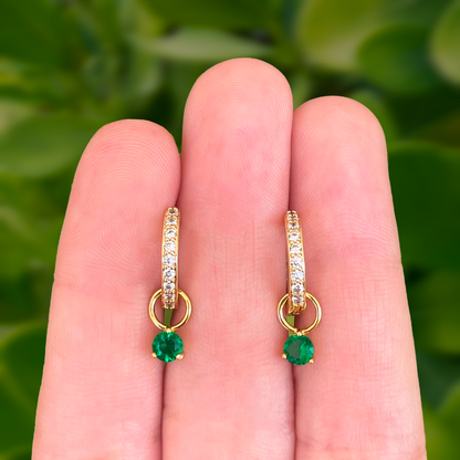 Aretes Arracada Zirconia Verde Chapa de Oro R727