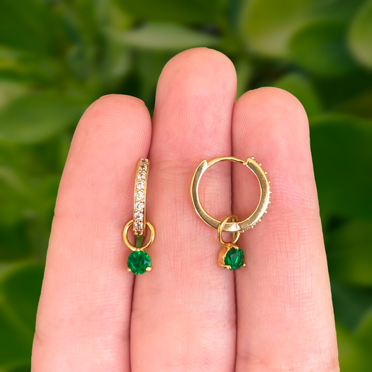 Aretes Arracada Zirconia Verde Chapa de Oro R727