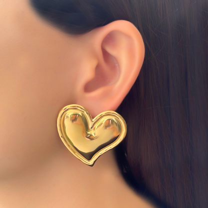 Aretes Dorados Gran Corazón Acero Inoxidable 1X7