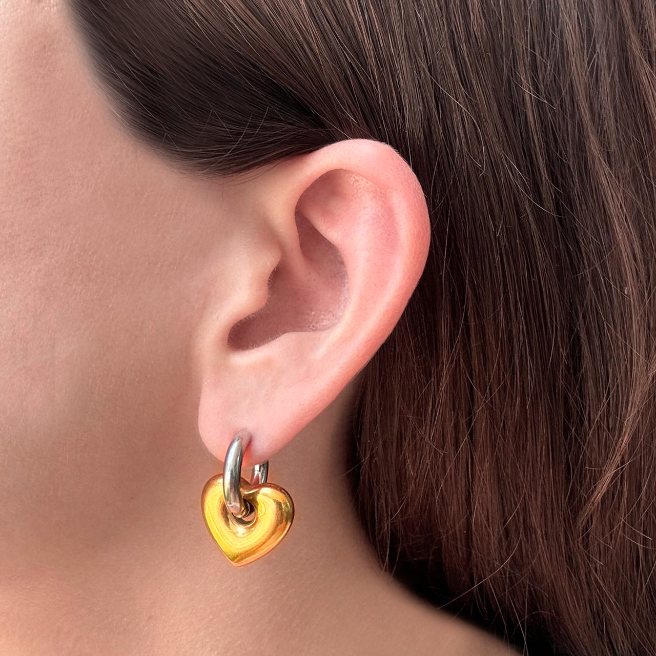 Aretes Arracada Corazón Oro-Plata Acero Inoxidable 1N2