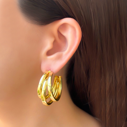Aretes Dorados Arracadas Triple Mediana 4E36