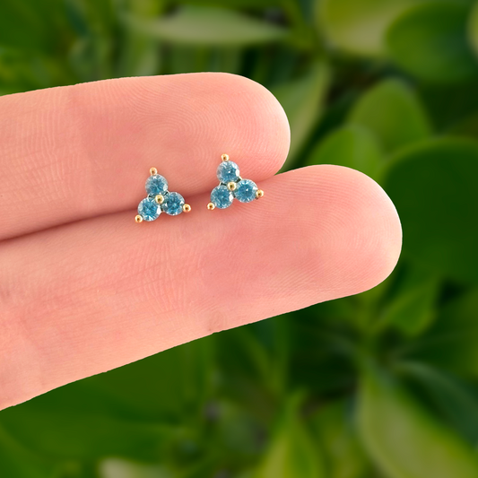 Aretes Trébol Azul Chapa De Oro R722
