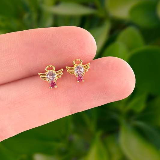 Aretes Angelito Rosa Chapa de Oro Az155