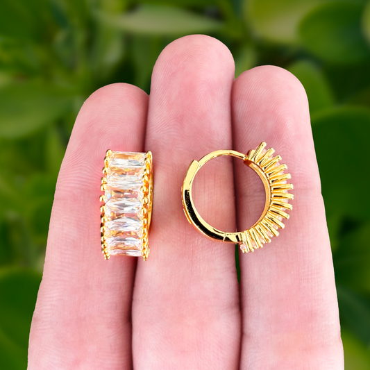 Aretes Arracada Zirconias Blancas Chapa de Oro Az192