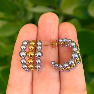 Aretes Arracada Esferitas Oro-Plata 2Y3