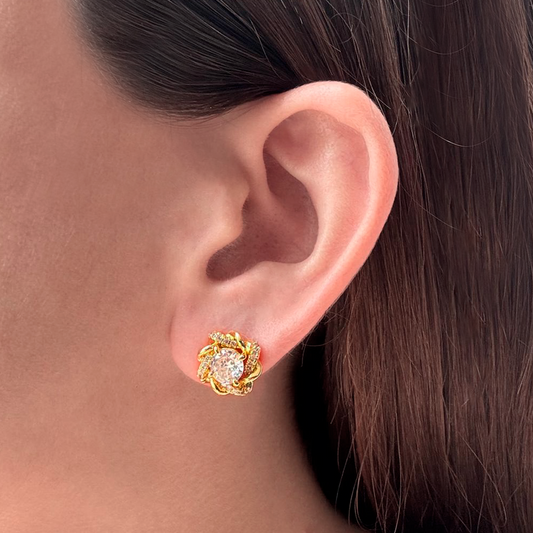 Aretes Dorados con Zirconia Chapa de Oro 1L7