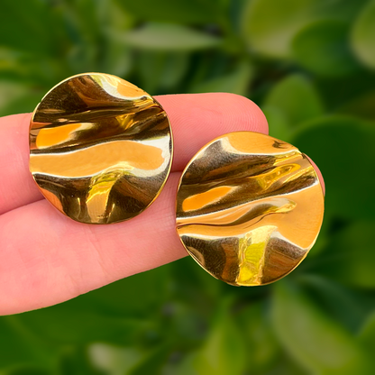 Aretes Círculo Arrugado Dorado Acero Inoxidable 4E26