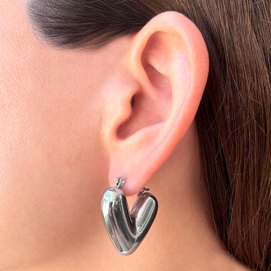 Aretes Corazón Plateado Acero Inoxidable 3M6