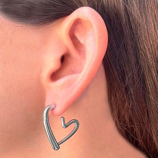 Aretes Plateados Corazón Acero Inoxidable 1Z8