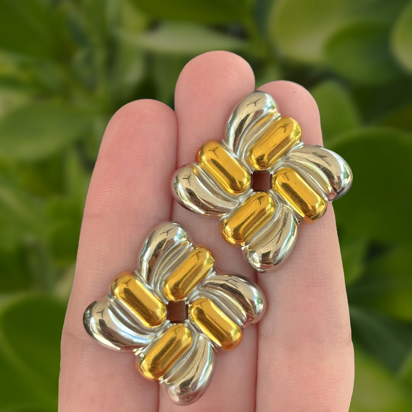 Aretes Oro-Plata Cuadro Acero Inoxidable  1T4