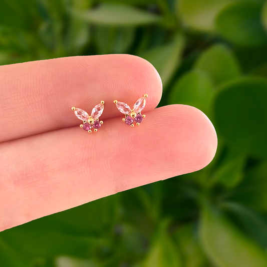 Aretes Mariposa Rosa Chapa de Oro AZ153