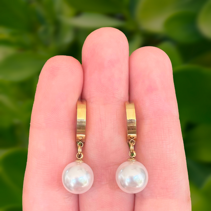 Aretes Arracada Dorada Perla Acero Inoxidable 1u7