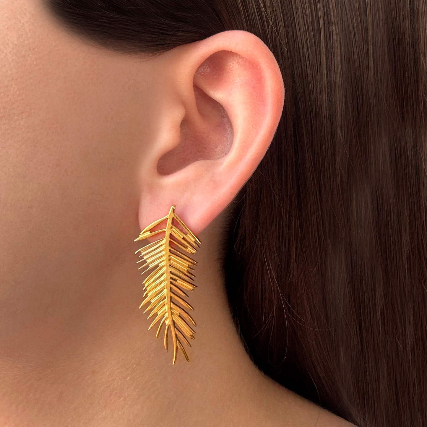 Aretes Dorados Hoja Acero Inoxidable  1K4