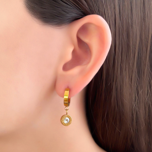 Aretes Arracada Dorada con Zirconia Acero Inoxidable 1R6