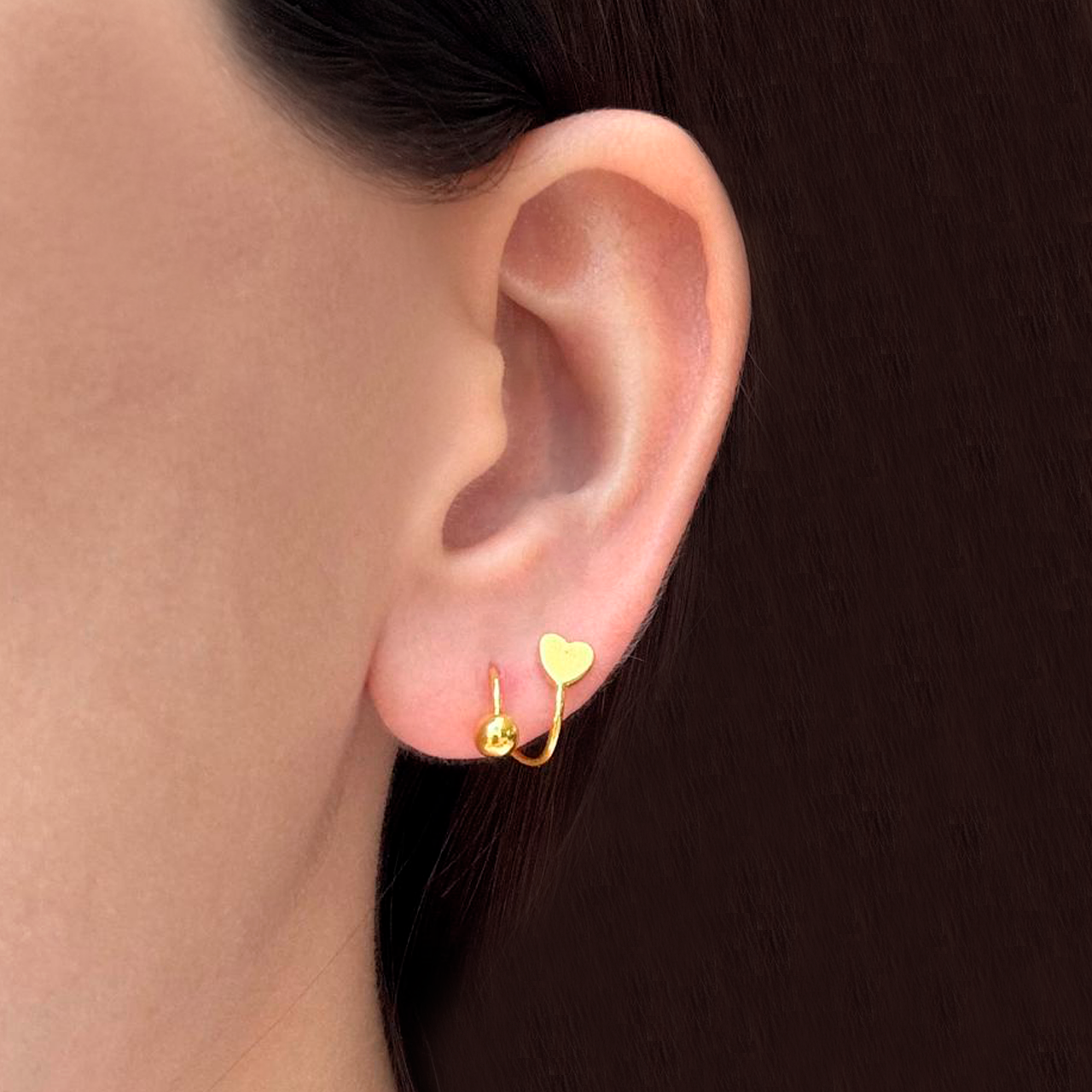 Aretes Dorados Vuelta de Corazón Chapa de Oro  1Z5