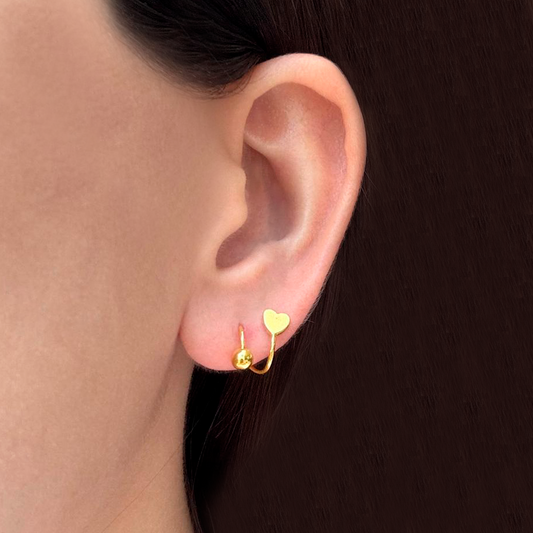 Aretes Dorados Vuelta de Corazón Chapa de Oro  1Z5