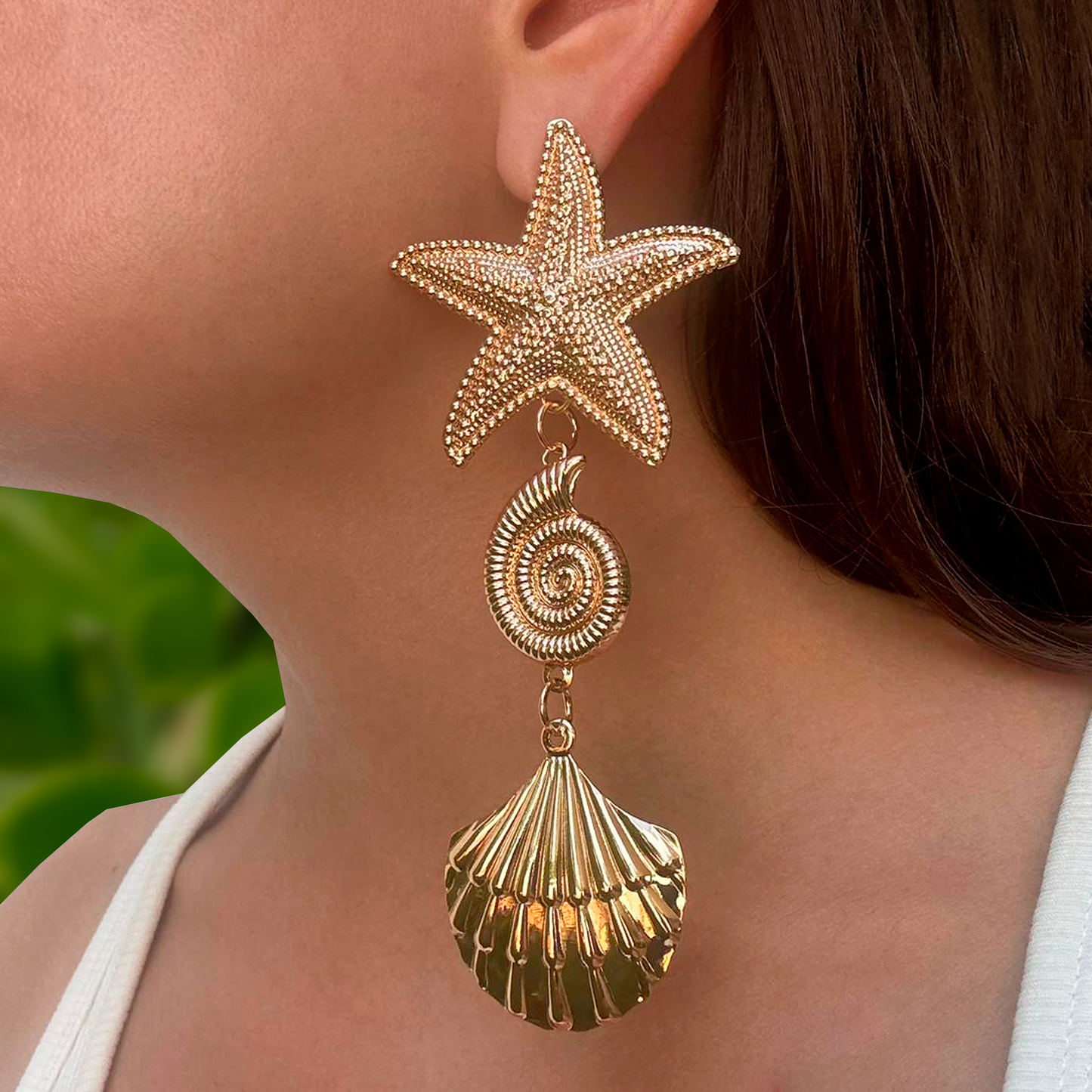 Aretes Gran Estrella Concha Caracol 1F3