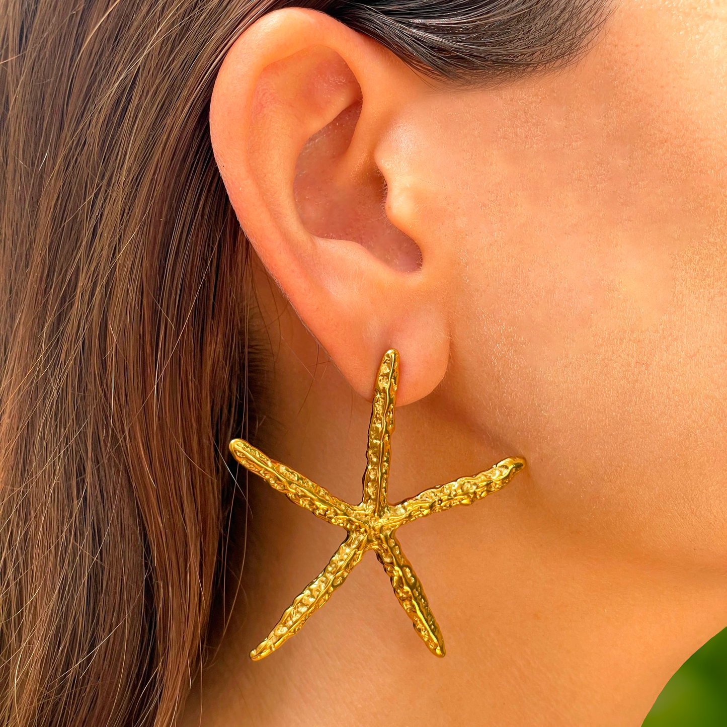 Aretes Estrella Mar Dorado Acero Inoxidable 1J2