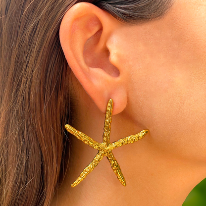 Aretes Estrella Mar Dorado Acero Inoxidable 1J2