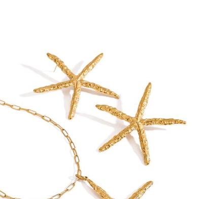 Aretes Estrella Mar Dorado Acero Inoxidable 1J2