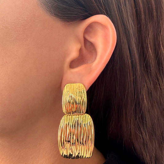 Aretes Dorados Cuadros Acero Inoxidable 1R2