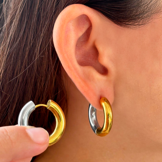 Aretes Arracada Gde. Oro-Plata Acero Inoxidable  2B5