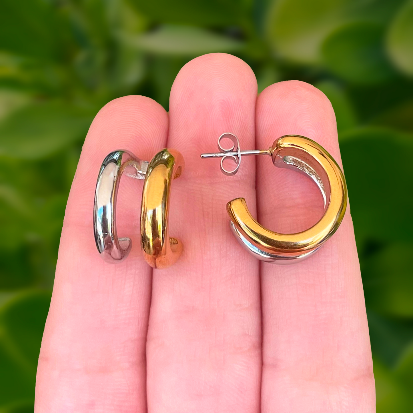 Aretes Media Arracada Oro-Plata  R16