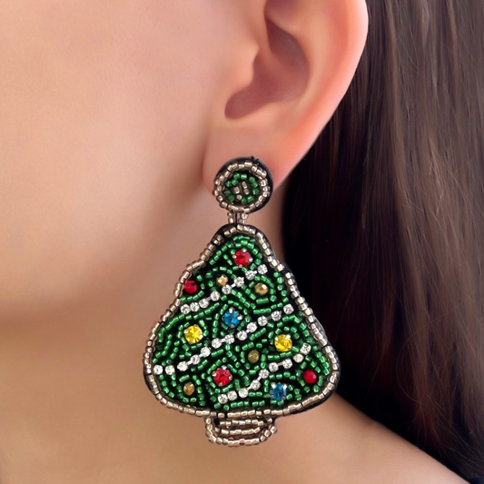 Aretes Arbolito Chaquiras Navidad  3i6