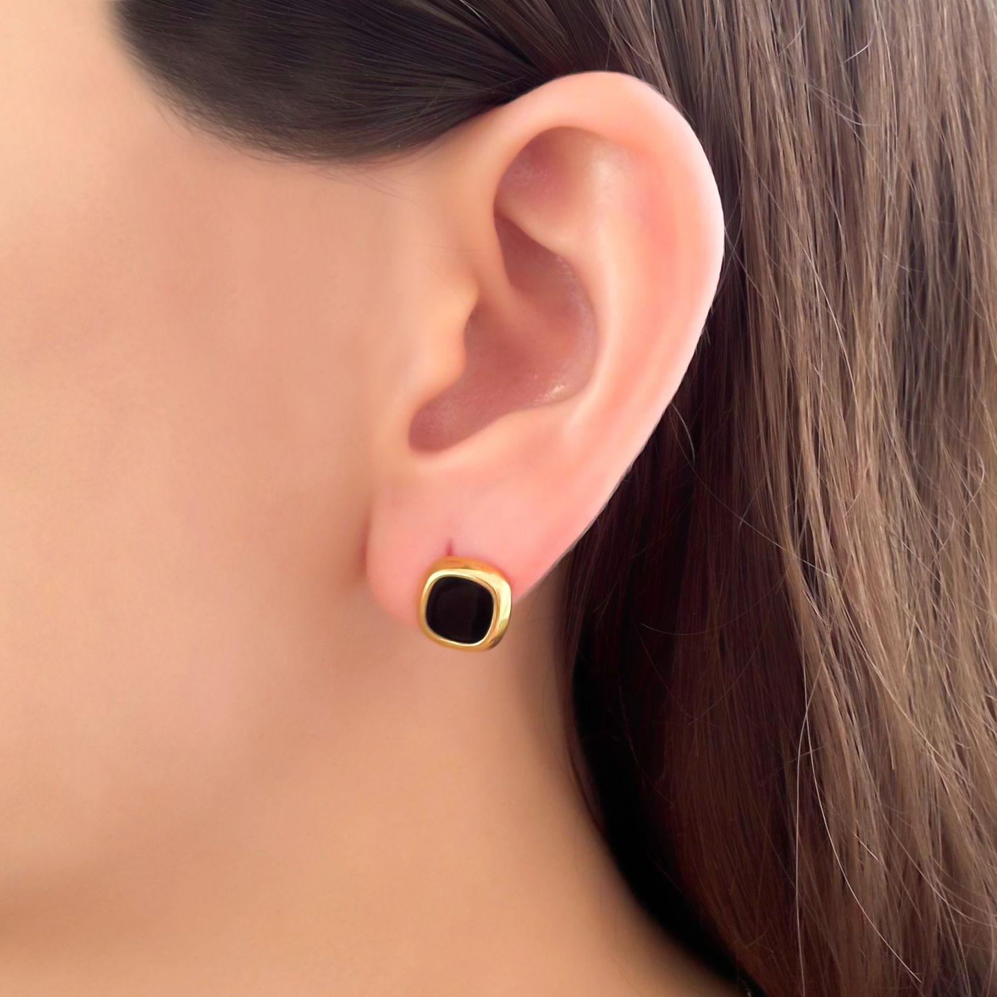 Aretes Cuadro Dorado Negro Acero Inoxidable 1V3