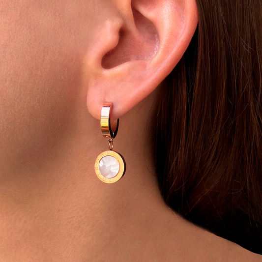 Aretes Arracada Blanco  Oro Rosa Acero Inoxidable 2L4