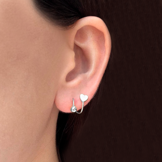 Aretes Corazón Plateado Chapa de Oro  4E23