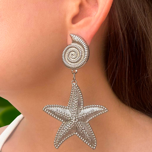 Aretes Estrella Caracol Plateados 1V5
