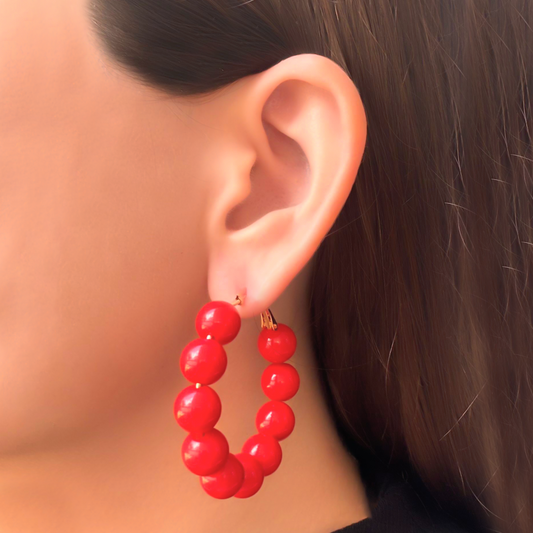 Aretes Arracada de Bolas Rojas 1H2