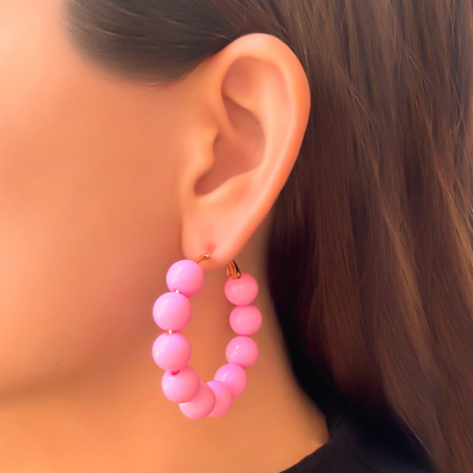 Aretes Arracada de Bolas Rosas  1D2