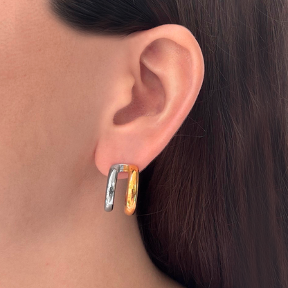 Aretes Media Arracada Oro-Plata Acero Inoxidable  R16