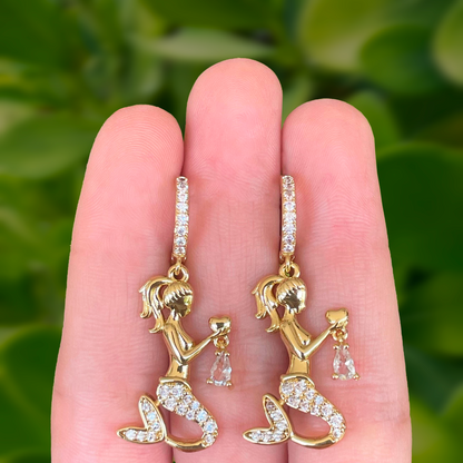 Aretes Sirena Zirconia Chapa de Oro  C610