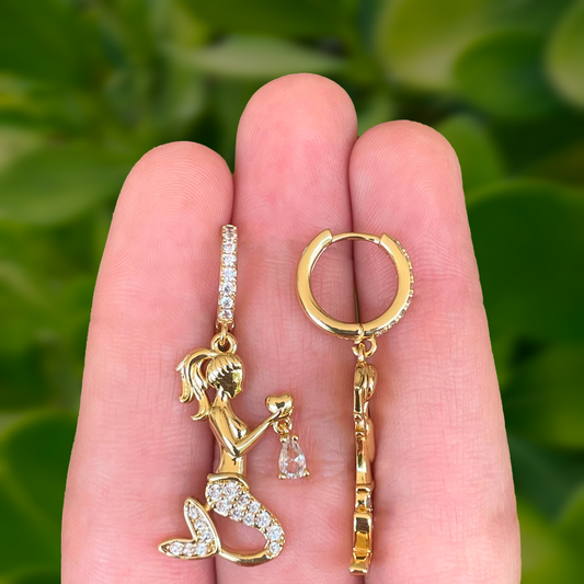 Aretes Sirena Zirconia Chapa de Oro  C610
