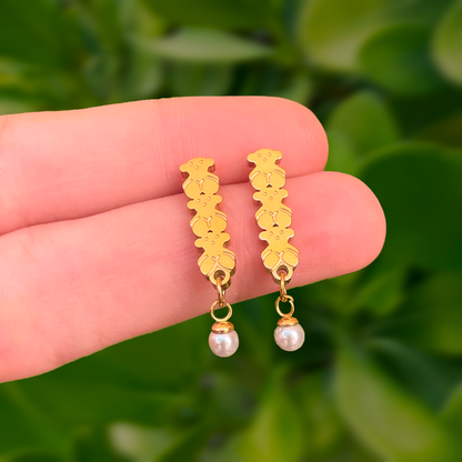 Aretes Oso Dorado con Perla Acero Inoxidable 1C5