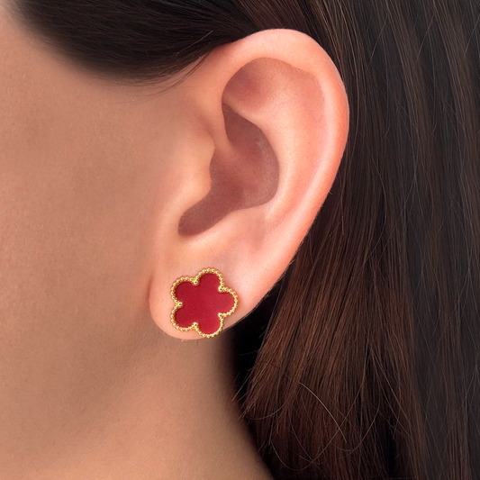 Aretes Trébol Rojo vino Acero Inoxidable  1R4