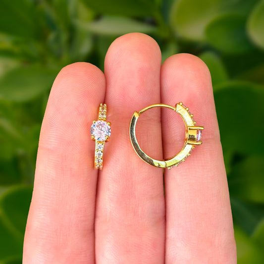 Aretes Arracada Zirconia Lila Chapa de Oro Az371