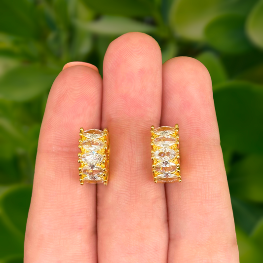 Aretes Arracada Zirconias Blancas Chapa de Oro Az192